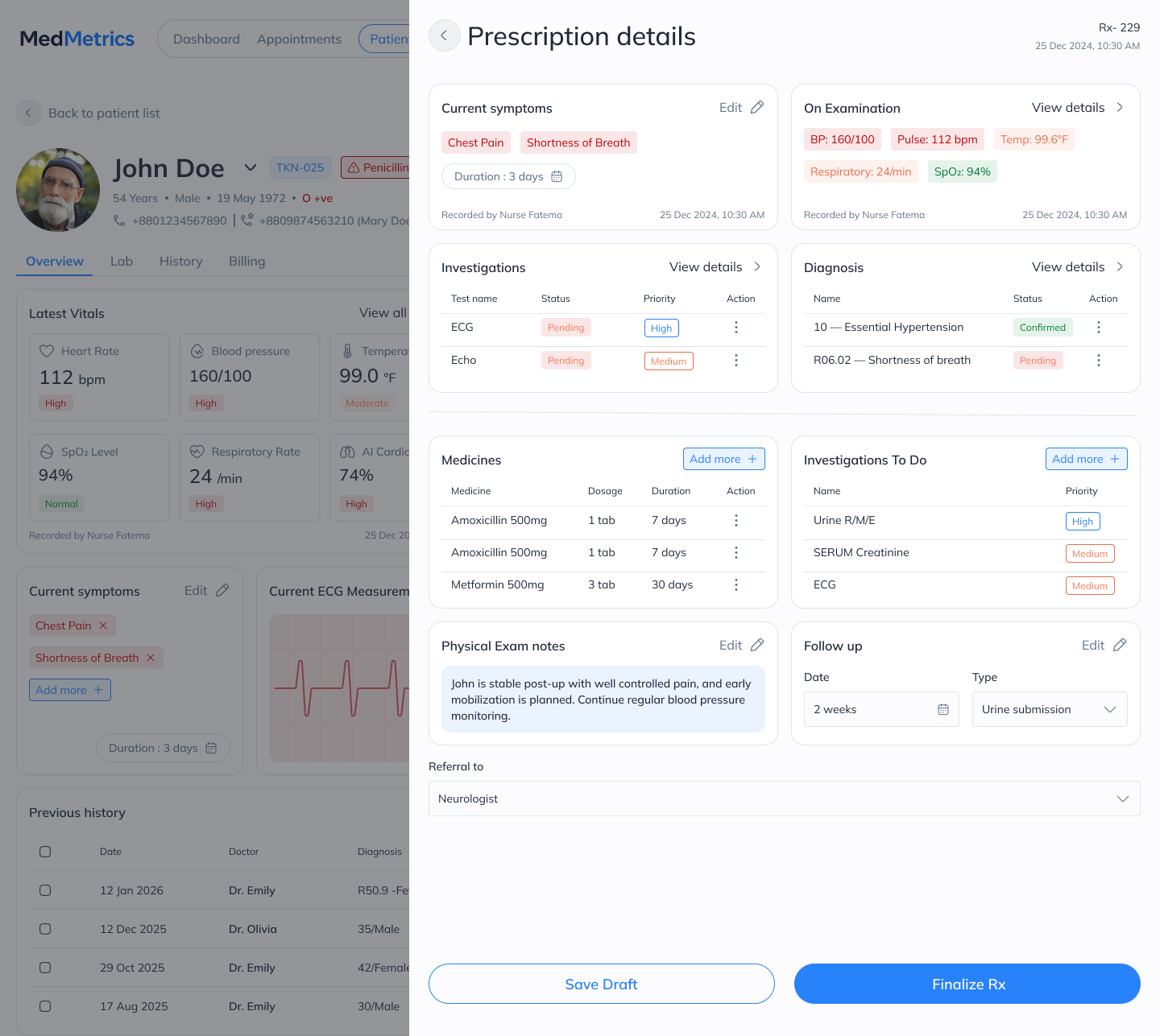 MedMetrics prescription details
